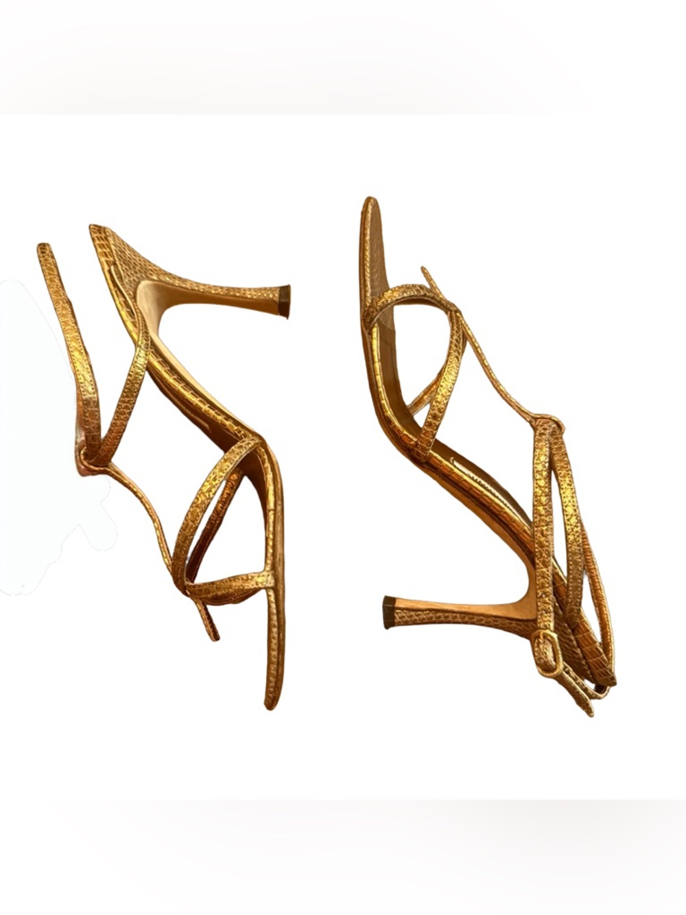 Manolo Blahnik Metallic Gold Strappy Slingback Heels - Picture 4 of 9